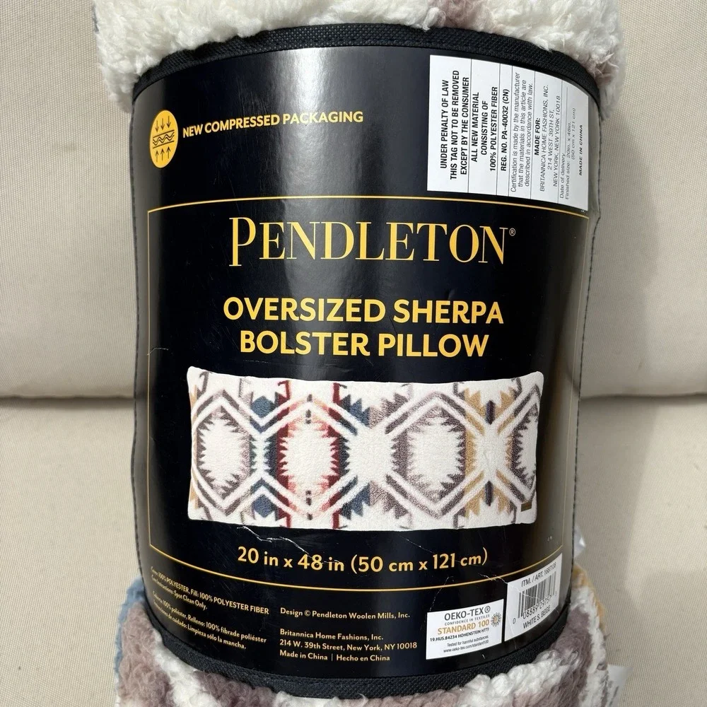 Pendleton Oversized Sherpa Bolster Pillow White Sands 20X48 Southwestern NEW